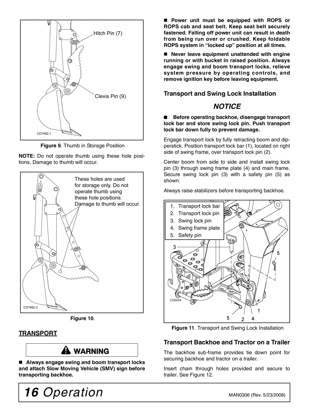 Woods Equipment BH6000 manual Transport and Swing Lock Installation, Transport Backhoe and Tractor on a Trailer 