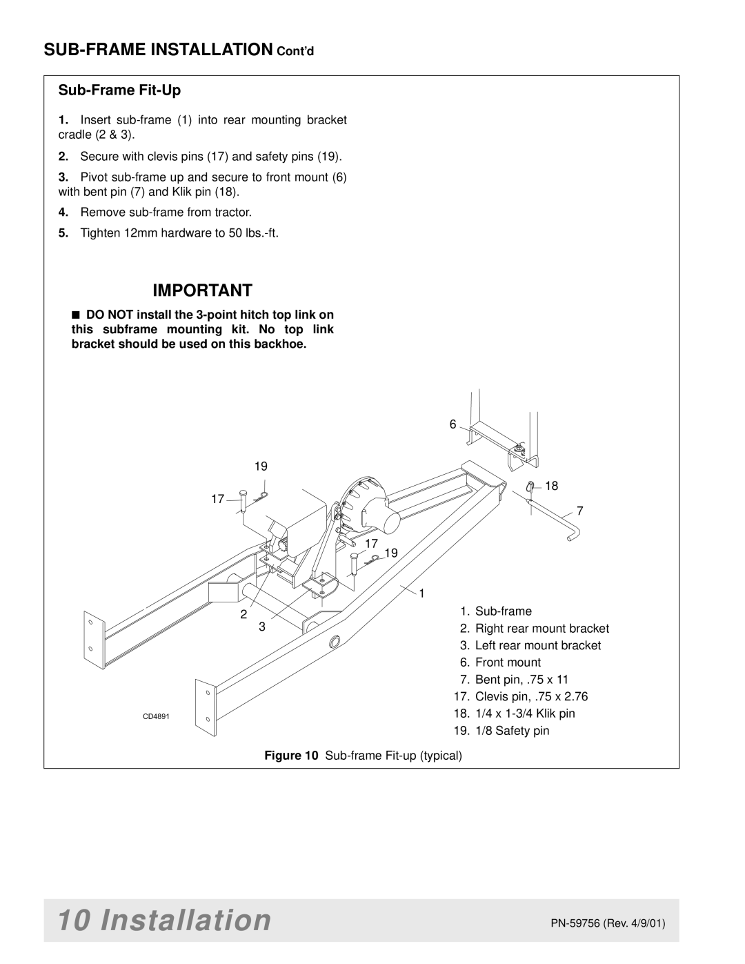 Woods Equipment BH6500 manual Sub-Frame Fit-Up, Sub-frame Fit-up typical 