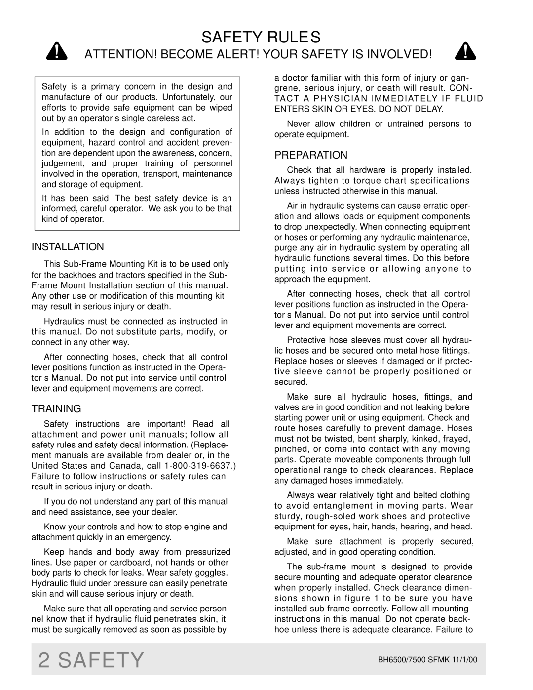 Woods Equipment BH7500 manual Safety Rules, Installation 