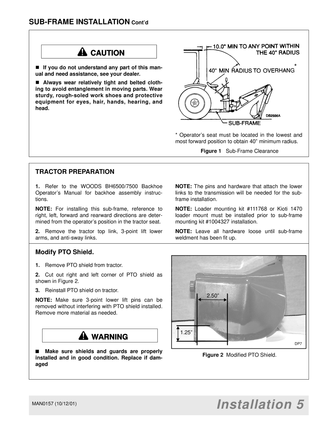 Woods Equipment BH7500 manual SUB-FRAME Installation Cont’d, Modify PTO Shield 