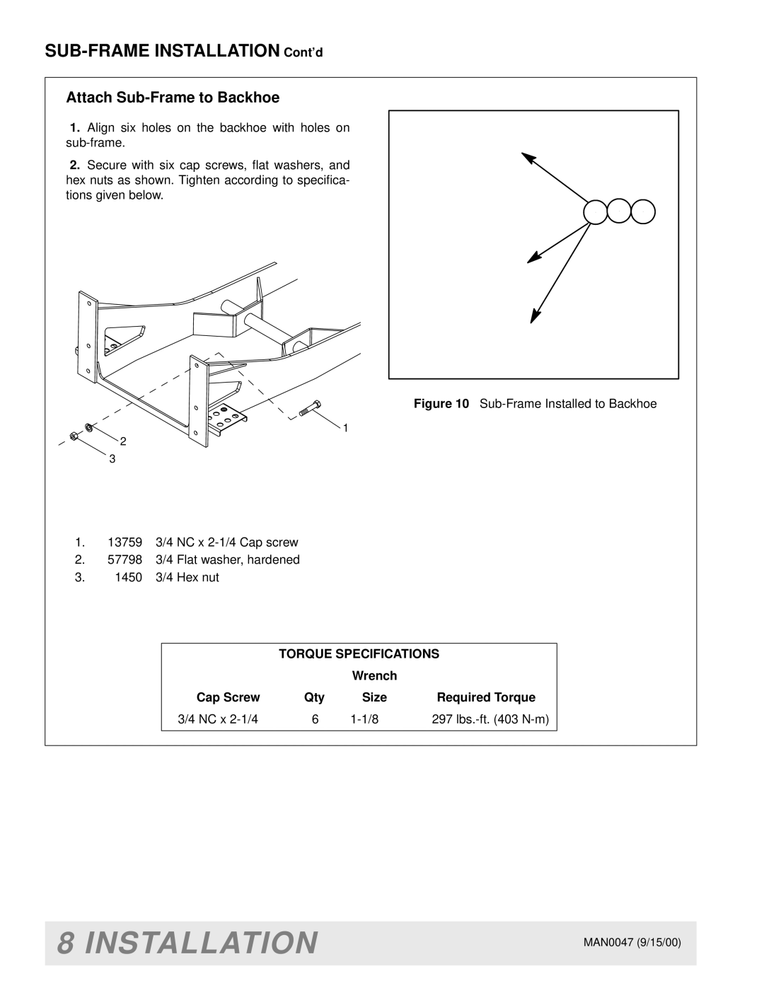 Woods Equipment BH9000 manual Attach Sub-Frame to Backhoe 