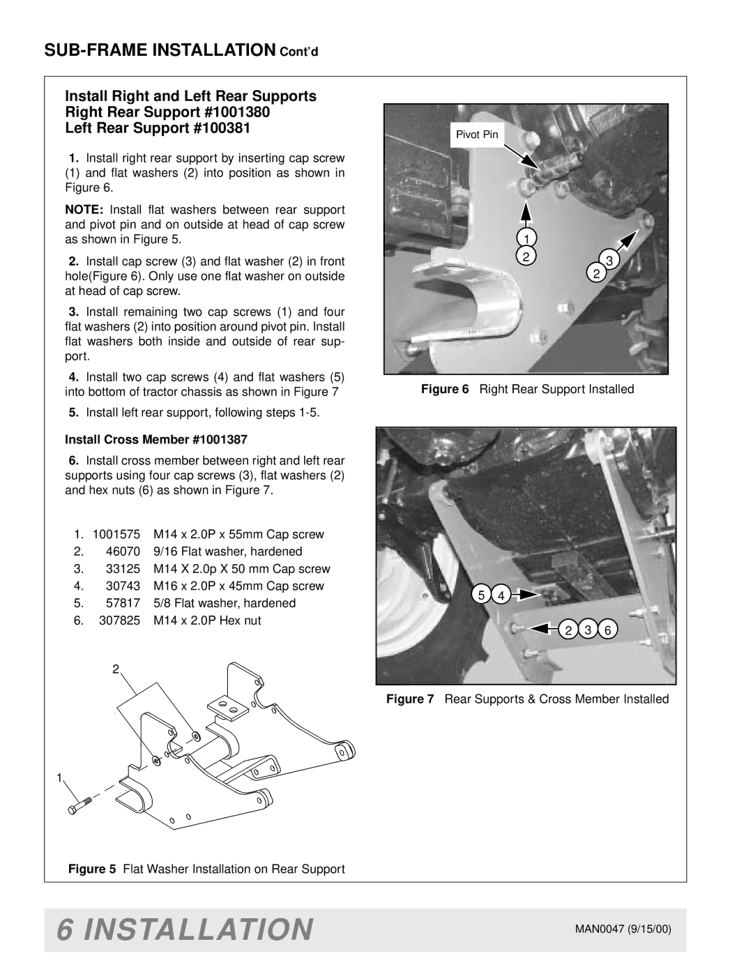 Woods Equipment BH9000 manual Install Cross Member #1001387 