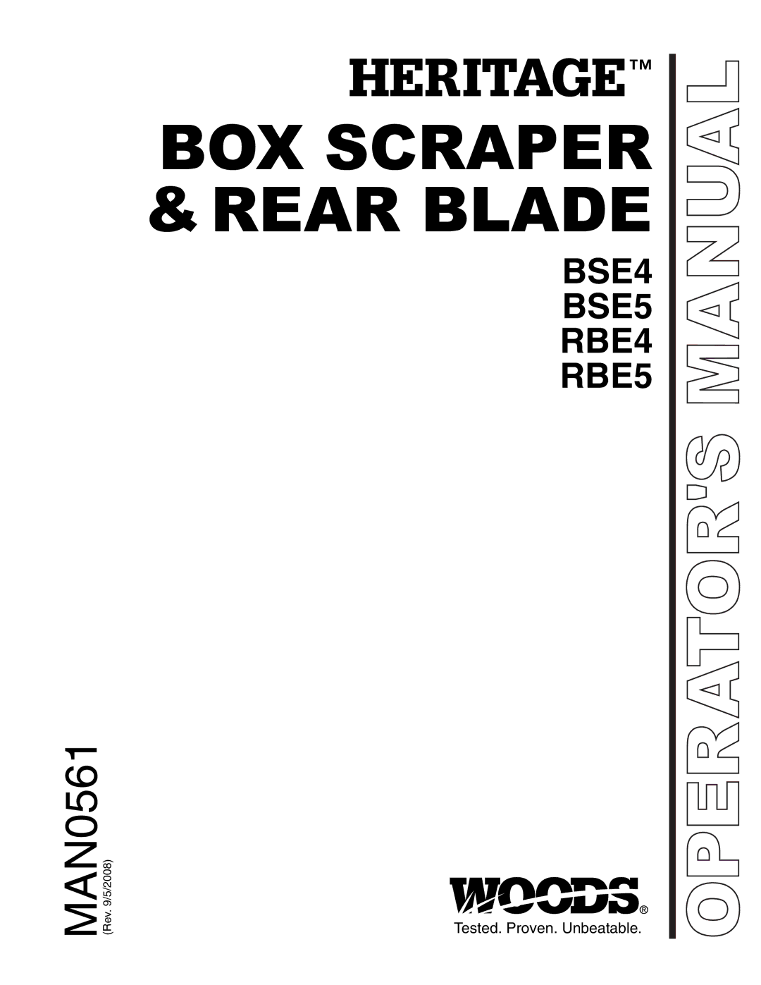 Woods Equipment BSE4 manual BOX Scraper &REAR Blade 