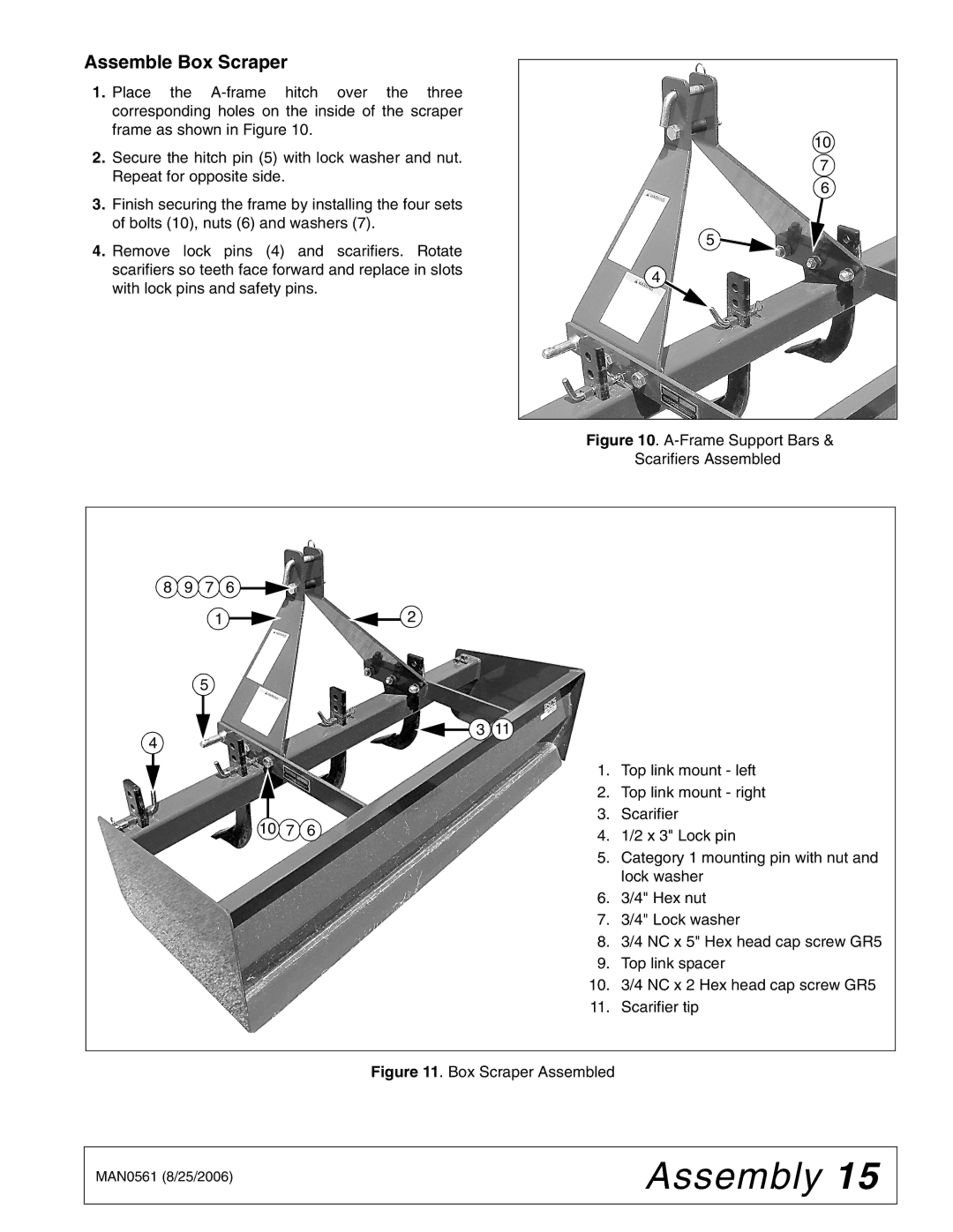 Woods Equipment BSE4 manual Assemble Box Scraper, Box Scraper Assembled 