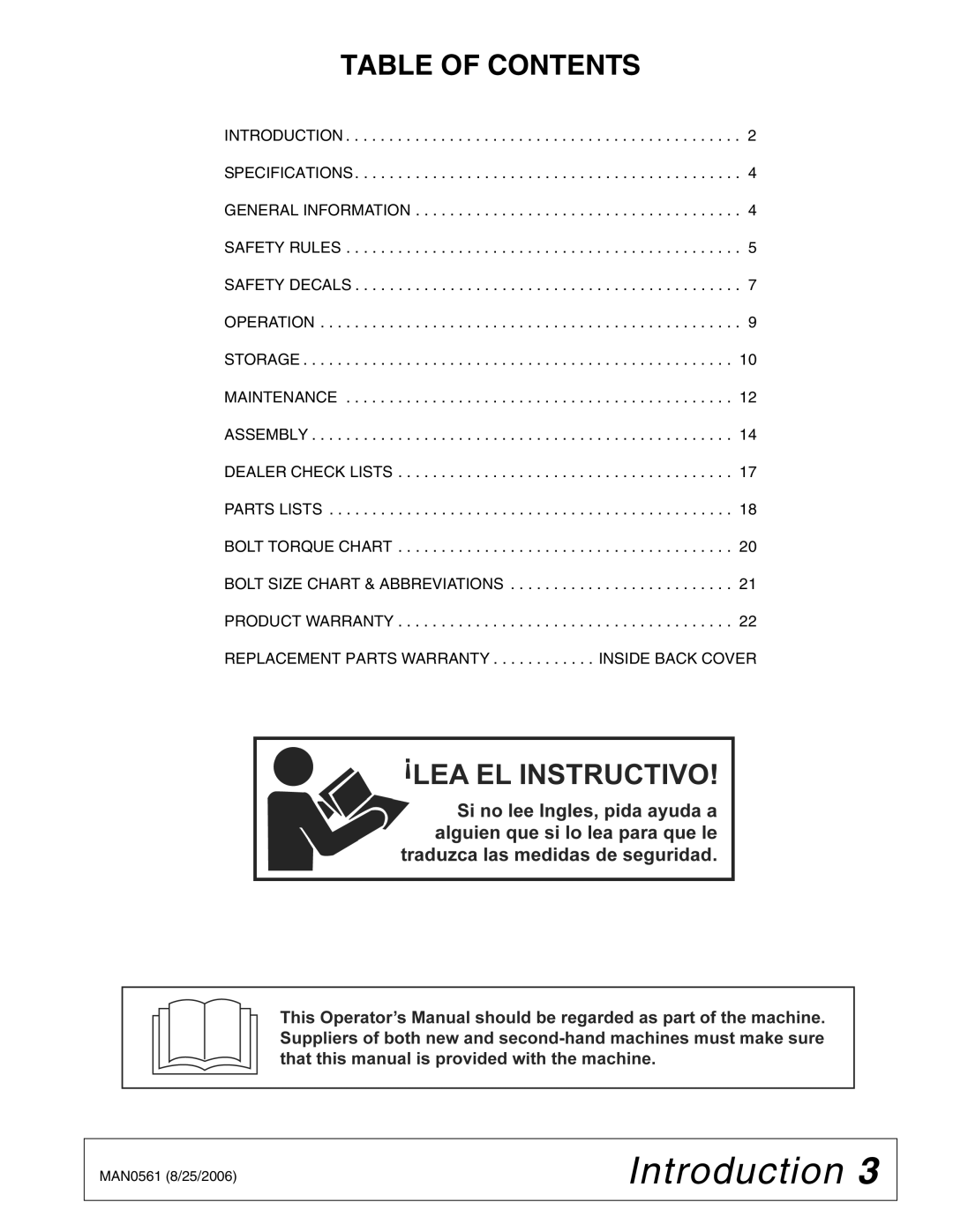 Woods Equipment BSE4 manual Table of Contents 