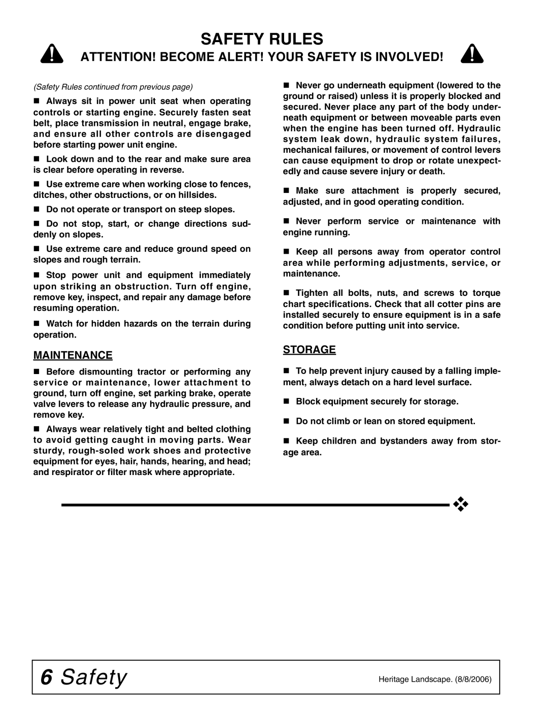 Woods Equipment BSE4 manual Maintenance, Storage 