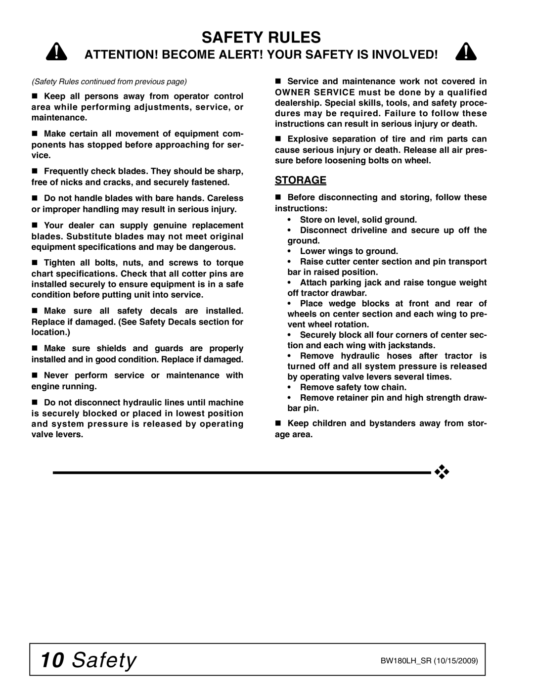 Woods Equipment BW15LH manual Storage 