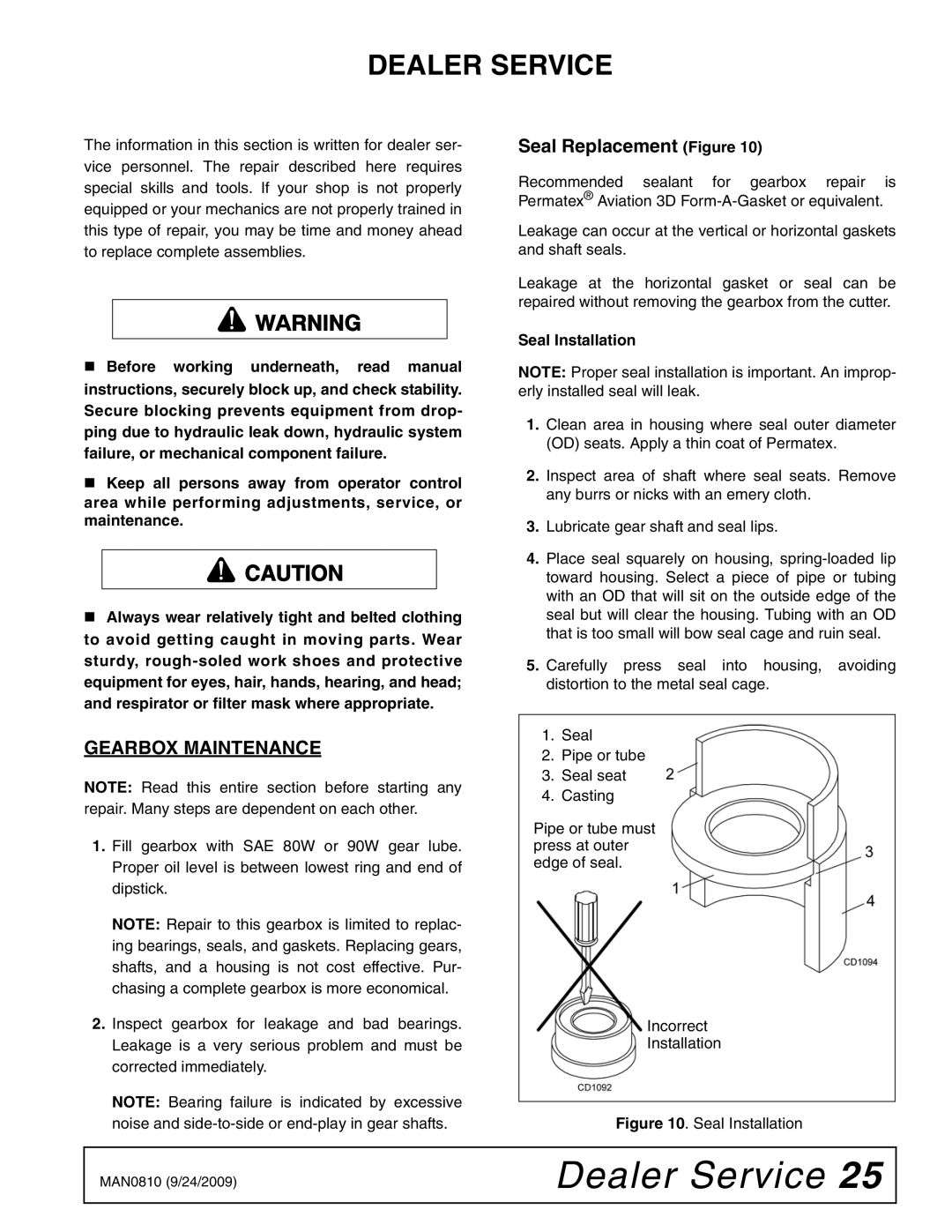 Woods Equipment BW15LH manual Dealer Service, Gearbox Maintenance, Seal Replacement Figure 