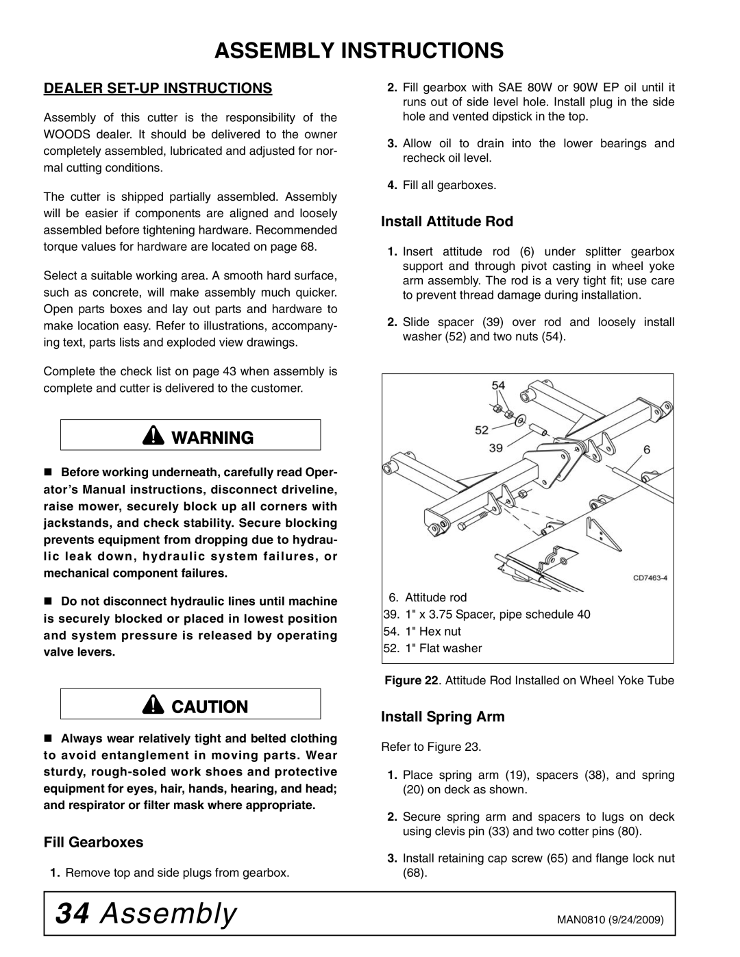 Woods Equipment BW15LH manual Assembly Instructions, Dealer SET-UP Instructions 