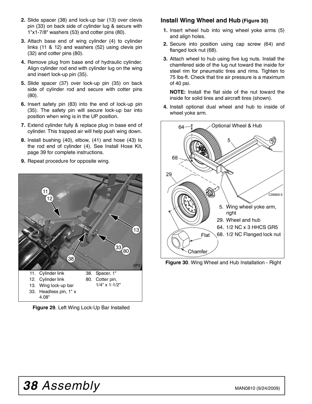 Woods Equipment BW15LH manual Install Wing Wheel and Hub Figure, Left Wing Lock-Up Bar Installed 