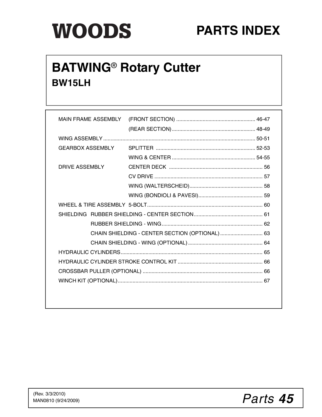 Woods Equipment BW15LH manual Parts 