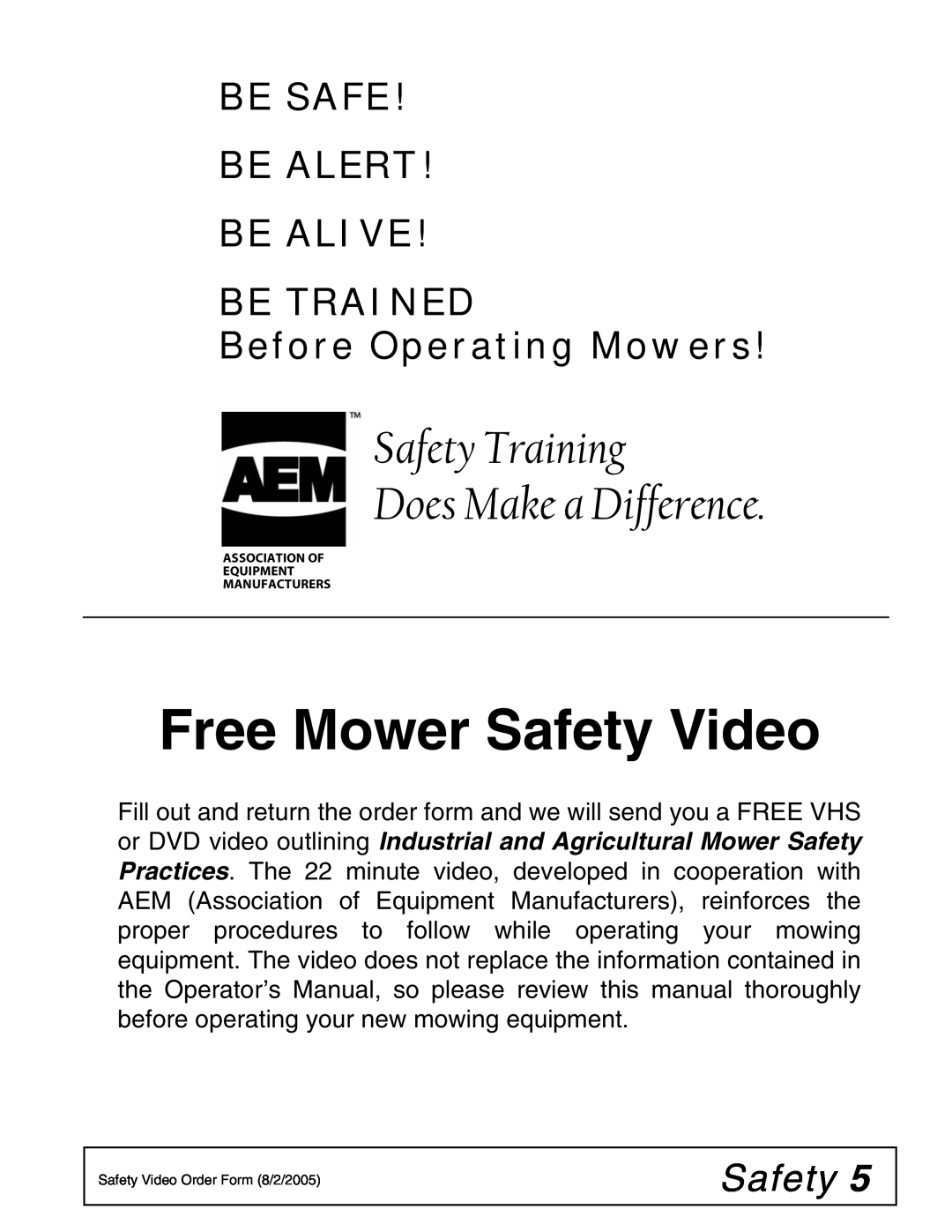 Woods Equipment BW15LH manual Free Mower Safety Video, Safety Training Does Make a Difference, Before Operating Mowers 