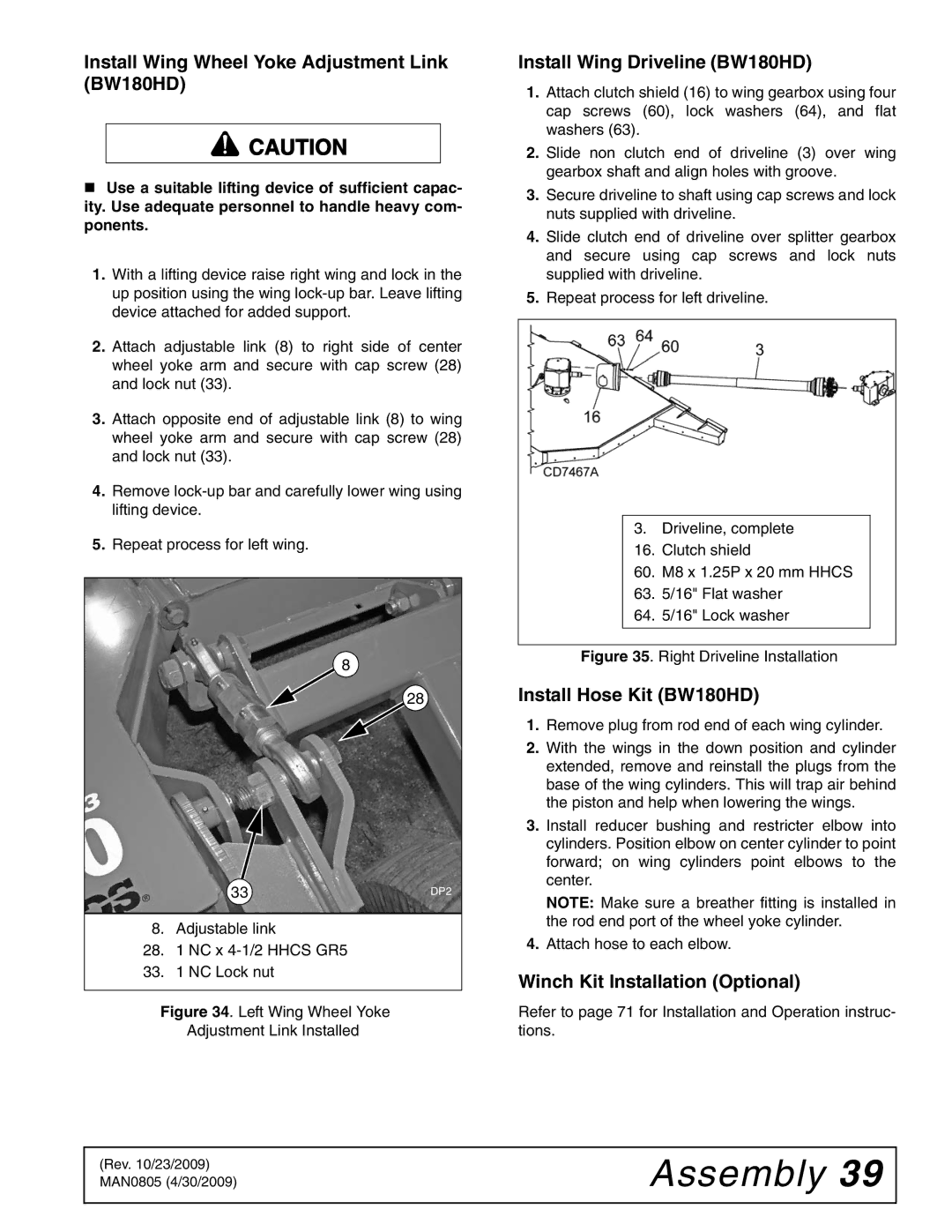 Woods Equipment BW180HB, BW180HDQ manual Install Wing Wheel Yoke Adjustment Link BW180HD, Install Wing Driveline BW180HD 