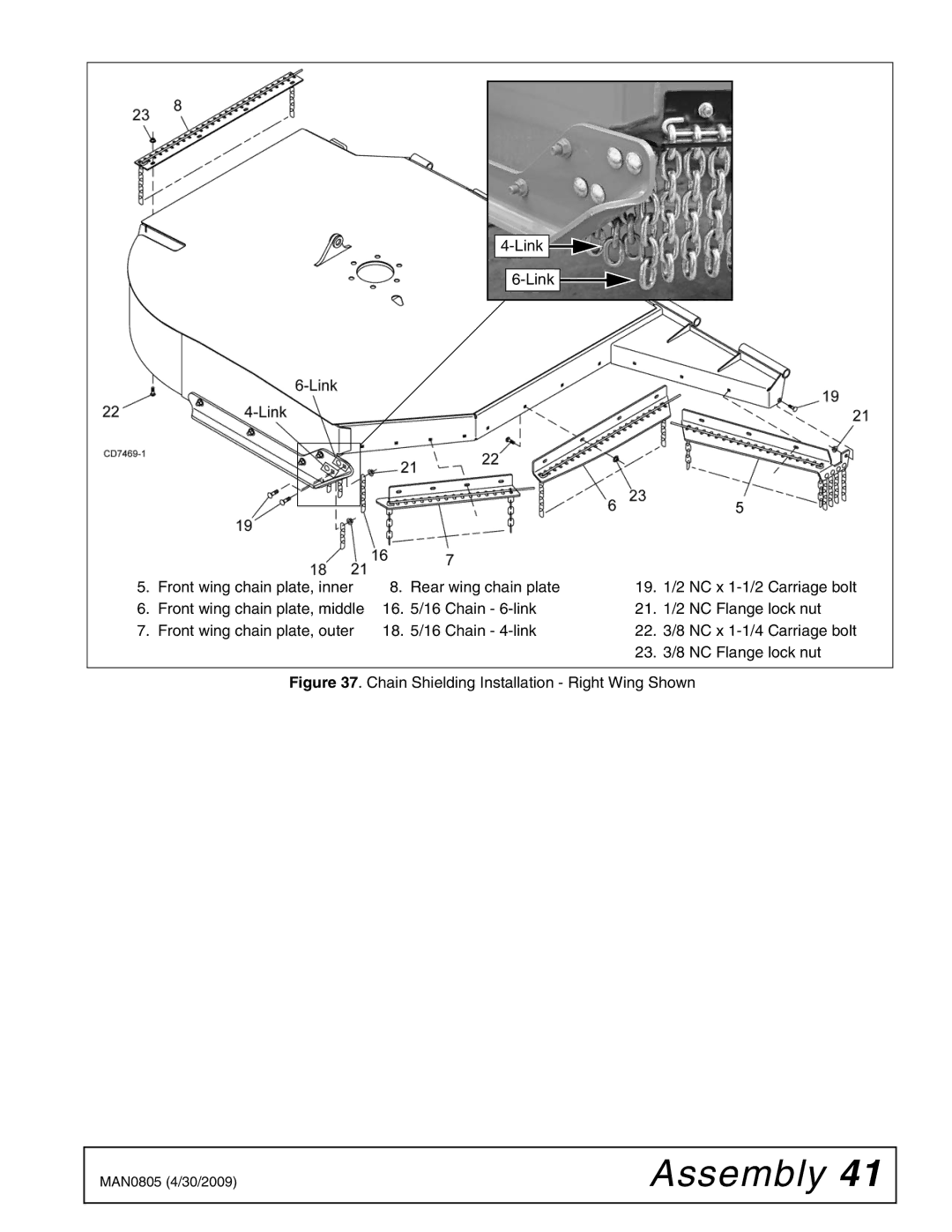 Woods Equipment BW180HDQ, BW180HB manual Chain Shielding Installation Right Wing Shown 