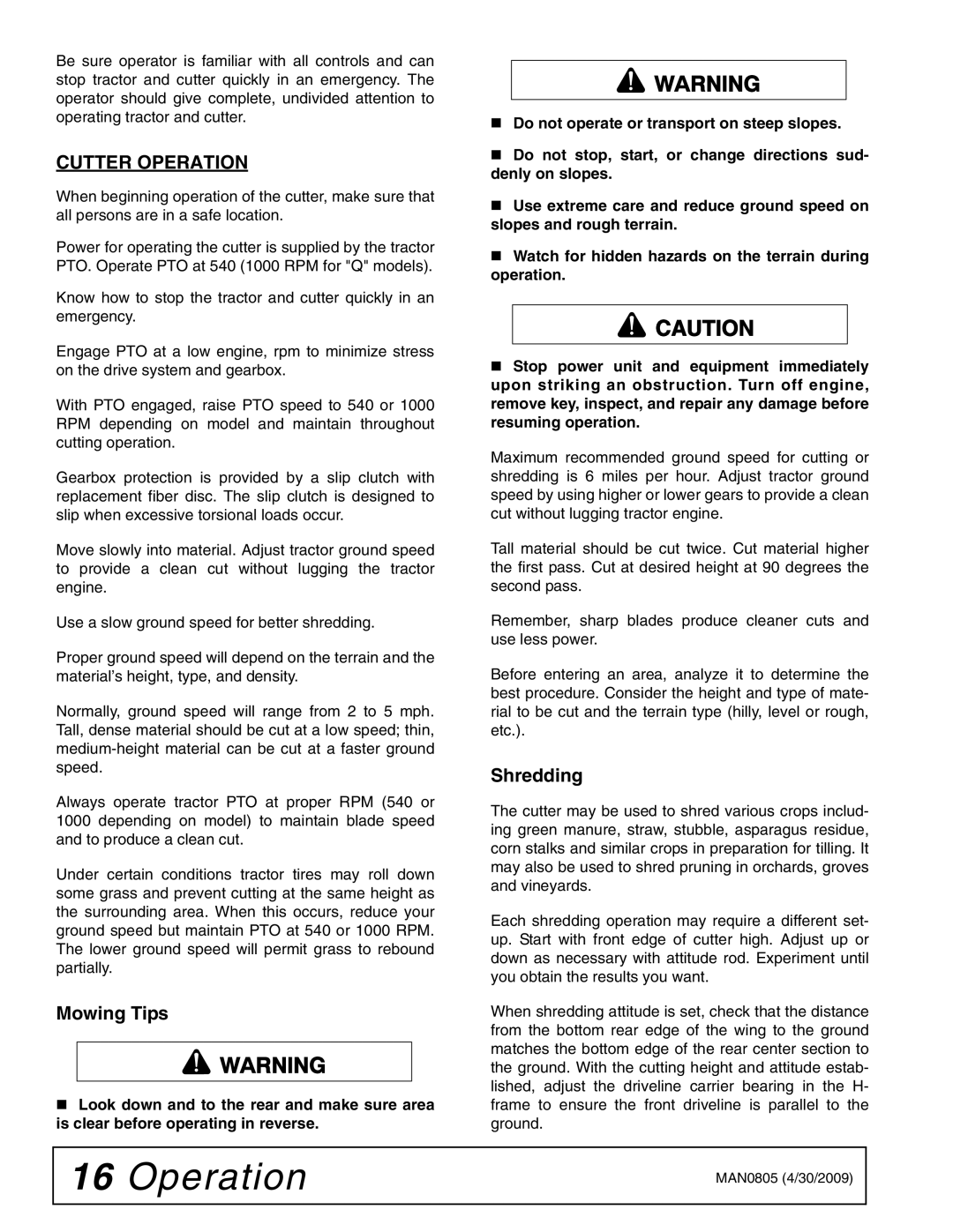 Woods Equipment BW180HBQ, BW126HBQ manual Cutter Operation, Mowing Tips, Shredding 