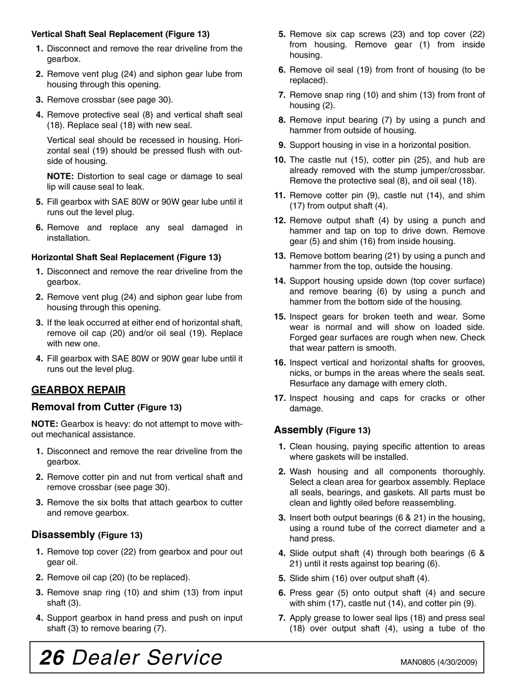 Woods Equipment BW126HBQ, BW180HBQ manual Gearbox Repair, Removal from Cutter Figure, Disassembly Figure 