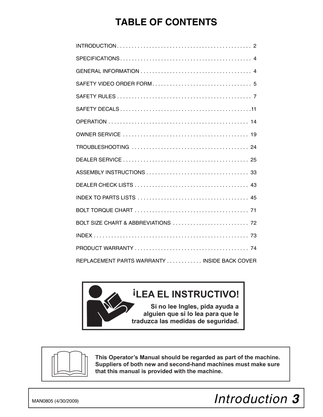 Woods Equipment BW180HBQ, BW126HBQ manual Table of Contents, LEA EL Instructivo 