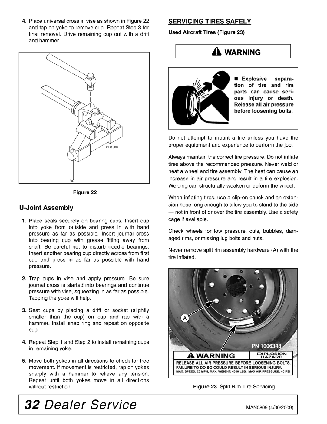 Woods Equipment BW126HBQ, BW180HBQ manual Joint Assembly, Servicing Tires Safely 