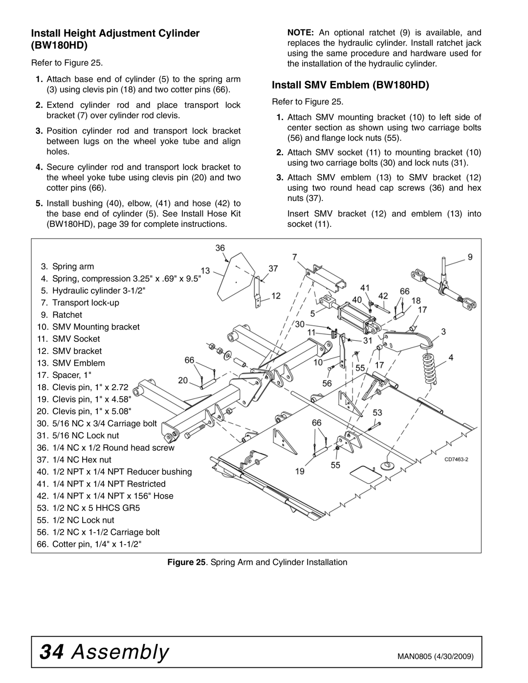 Woods Equipment BW180HBQ, BW126HBQ manual Install Height Adjustment Cylinder BW180HD, Install SMV Emblem BW180HD 