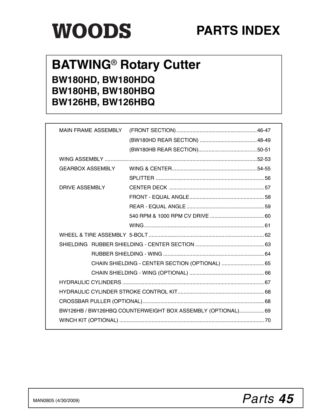 Woods Equipment manual Parts, BW180HD, BW180HDQ BW180HB, BW180HBQ BW126HB, BW126HBQ 