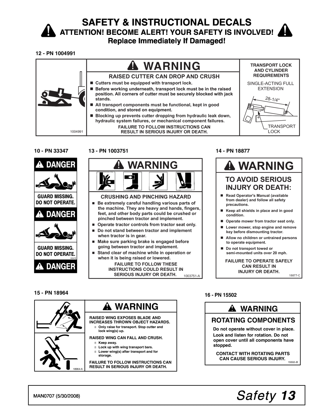 Woods Equipment BW126HB Safety & Instructional Decals, 33347E, Attention! Become Alert! Your Safety Is Involved, Pn 
