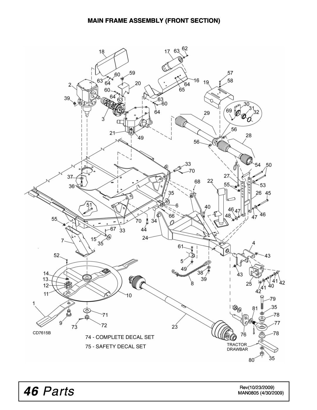 Woods Equipment BW180HBQ, BW126HBQ manual Parts, Main Frame Assembly Front Section 