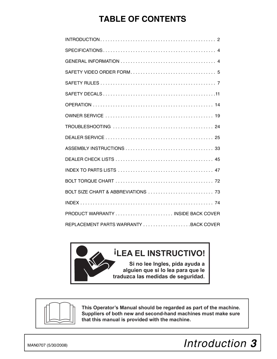 Woods Equipment BW180-3, BW180Q-3, BW126-3, BW126Q-3 manual Table of Contents, LEA EL Instructivo 