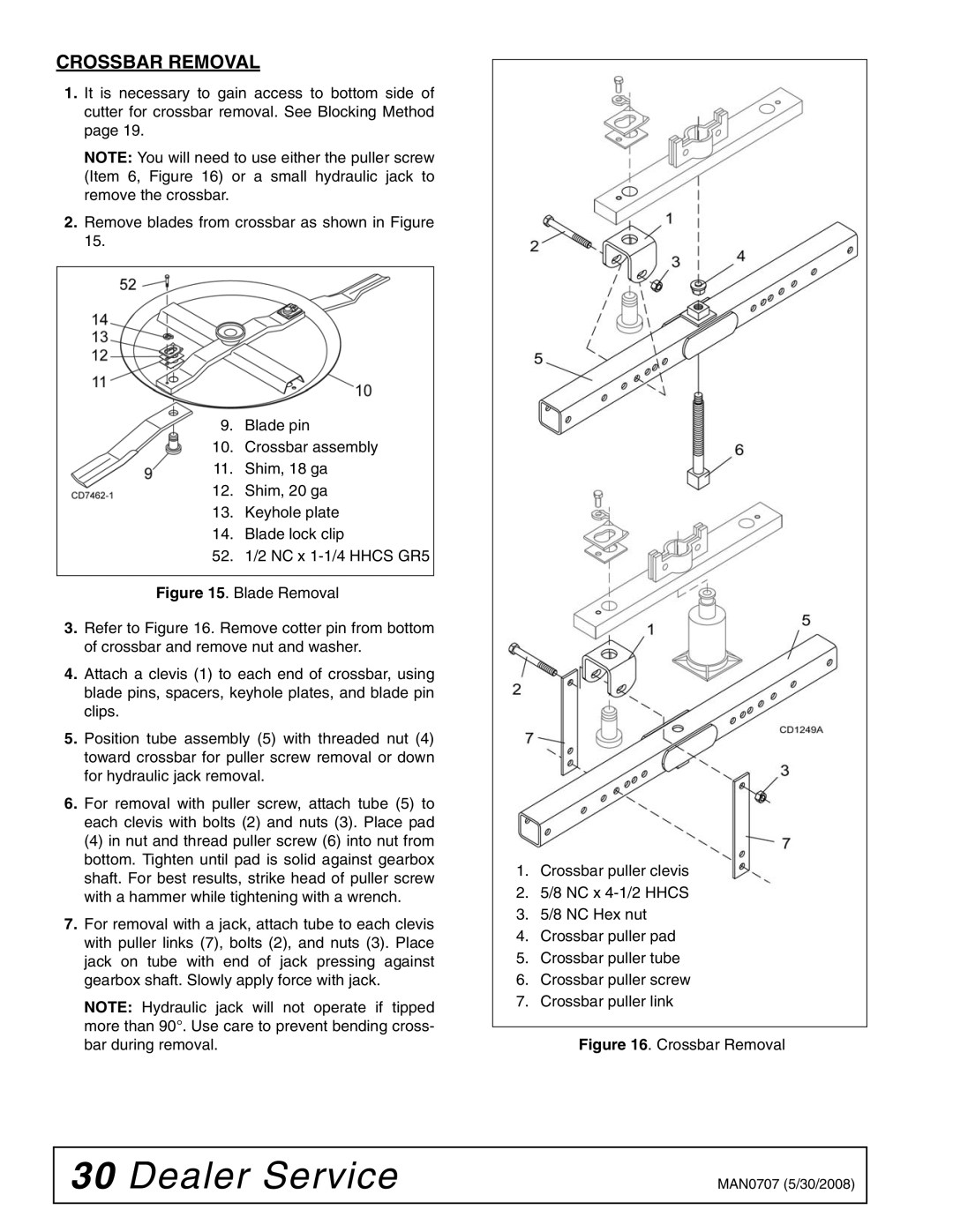 Woods Equipment BW126Q-3, BW180Q-3, BW126-3, BW180-3 manual Crossbar Removal 