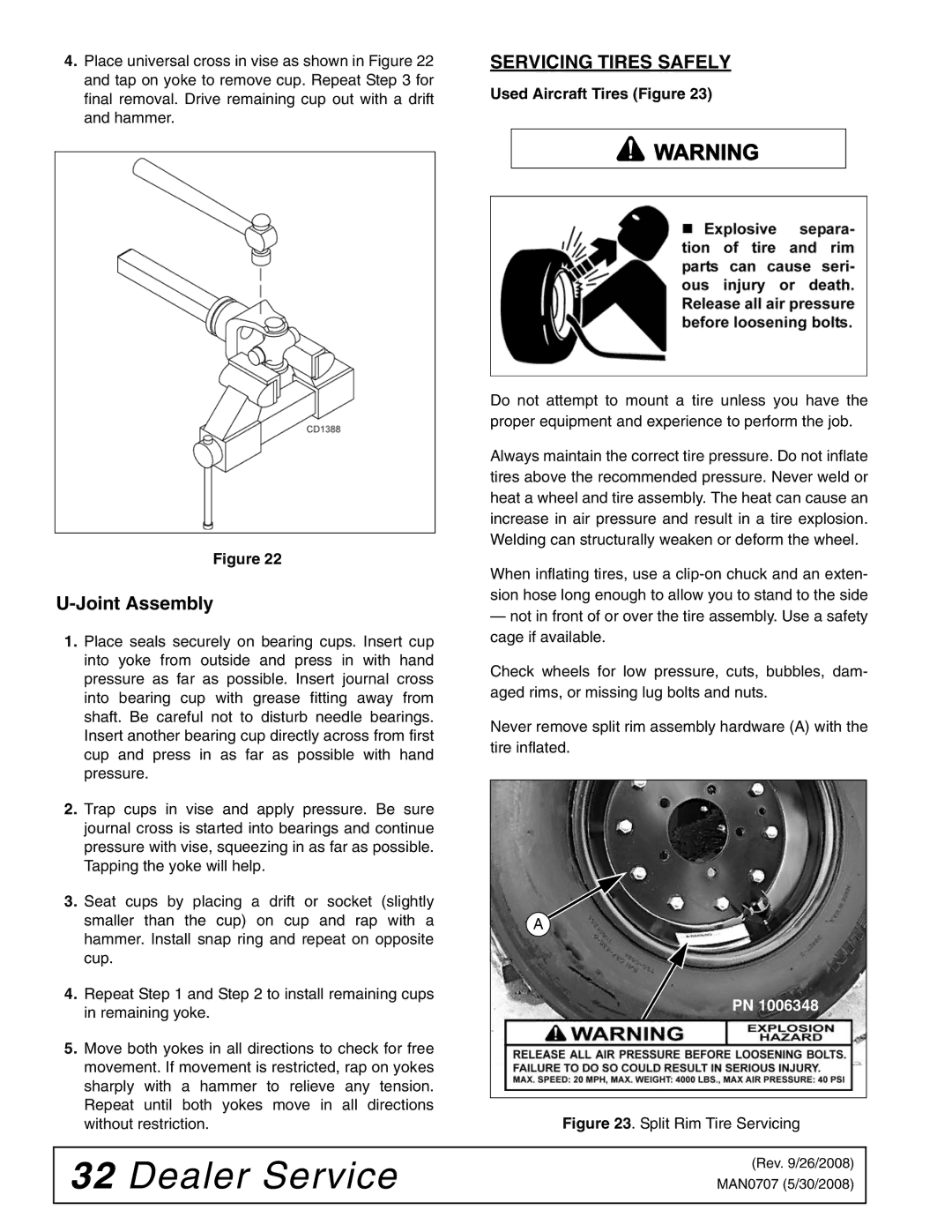 Woods Equipment BW180Q-3, BW126-3, BW126Q-3, BW180-3 manual Joint Assembly, Servicing Tires Safely 