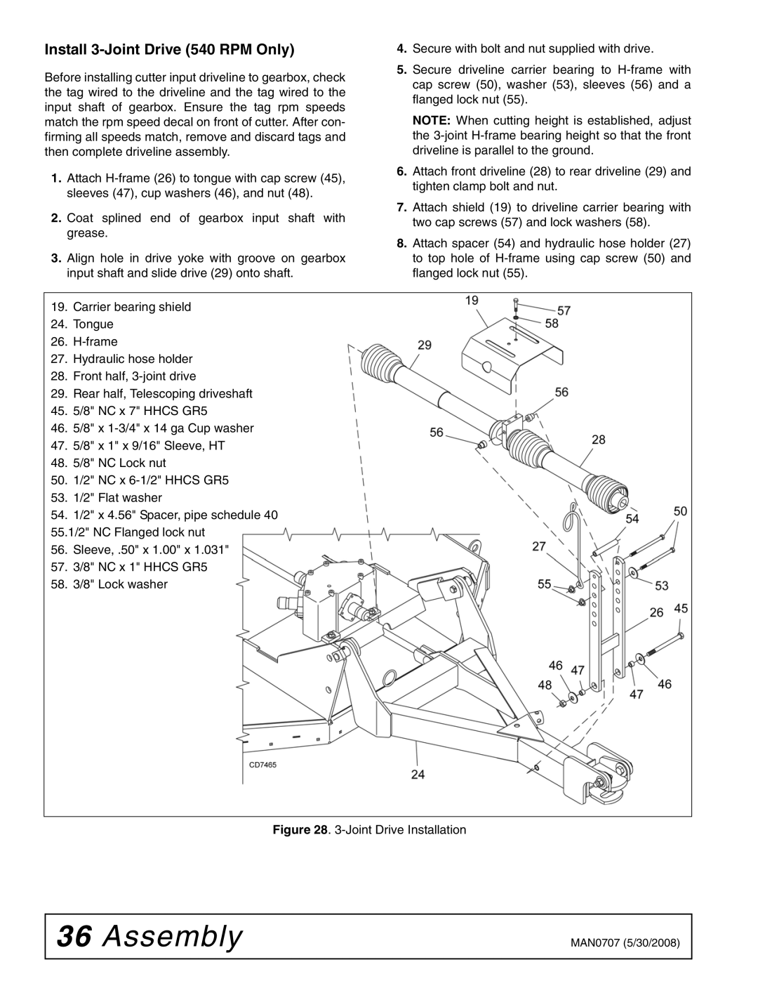 Woods Equipment BW180Q-3, BW126-3, BW126Q-3, BW180-3 manual Install 3-Joint Drive 540 RPM Only, Joint Drive Installation 