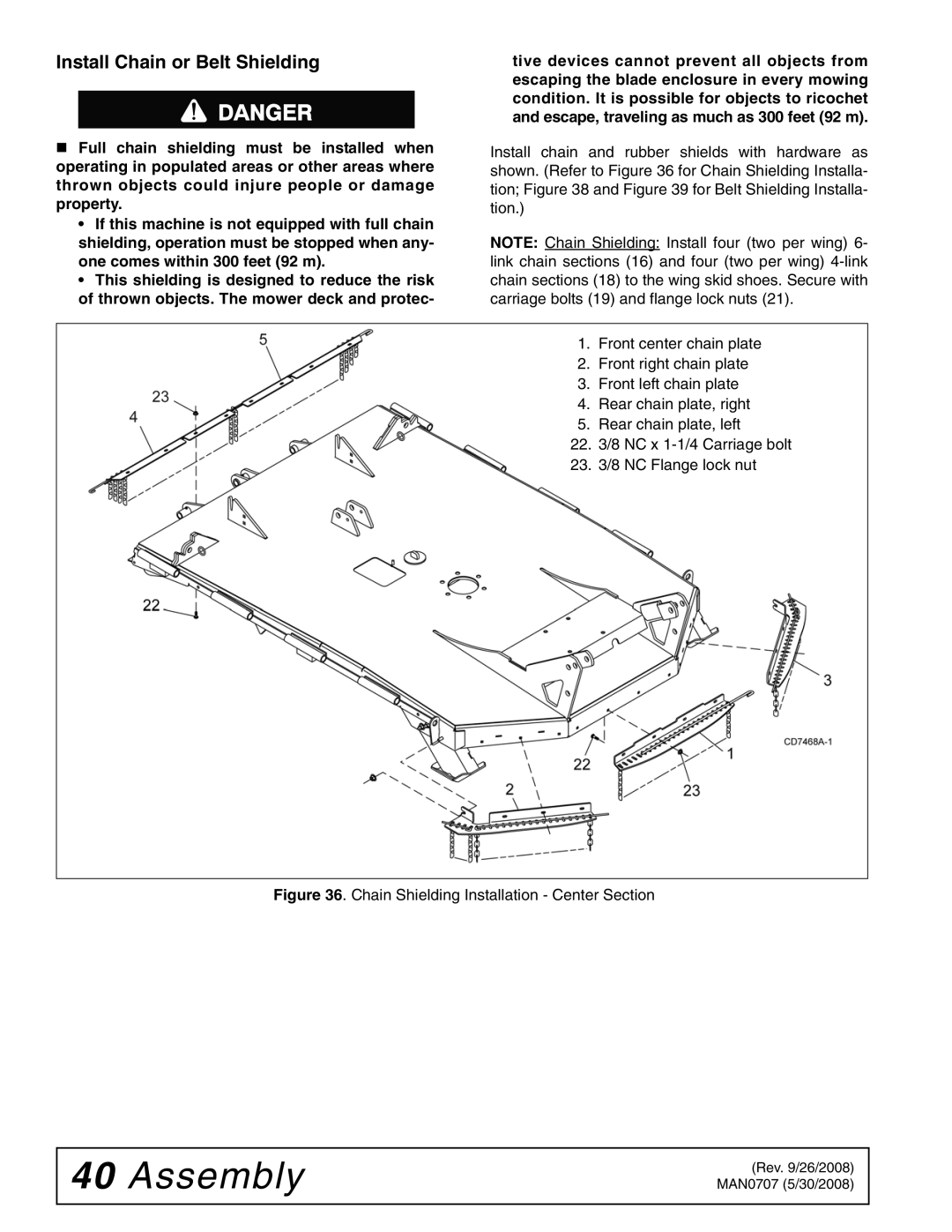 Woods Equipment BW180Q-3, BW126-3, BW126Q-3 Install Chain or Belt Shielding, Chain Shielding Installation Center Section 