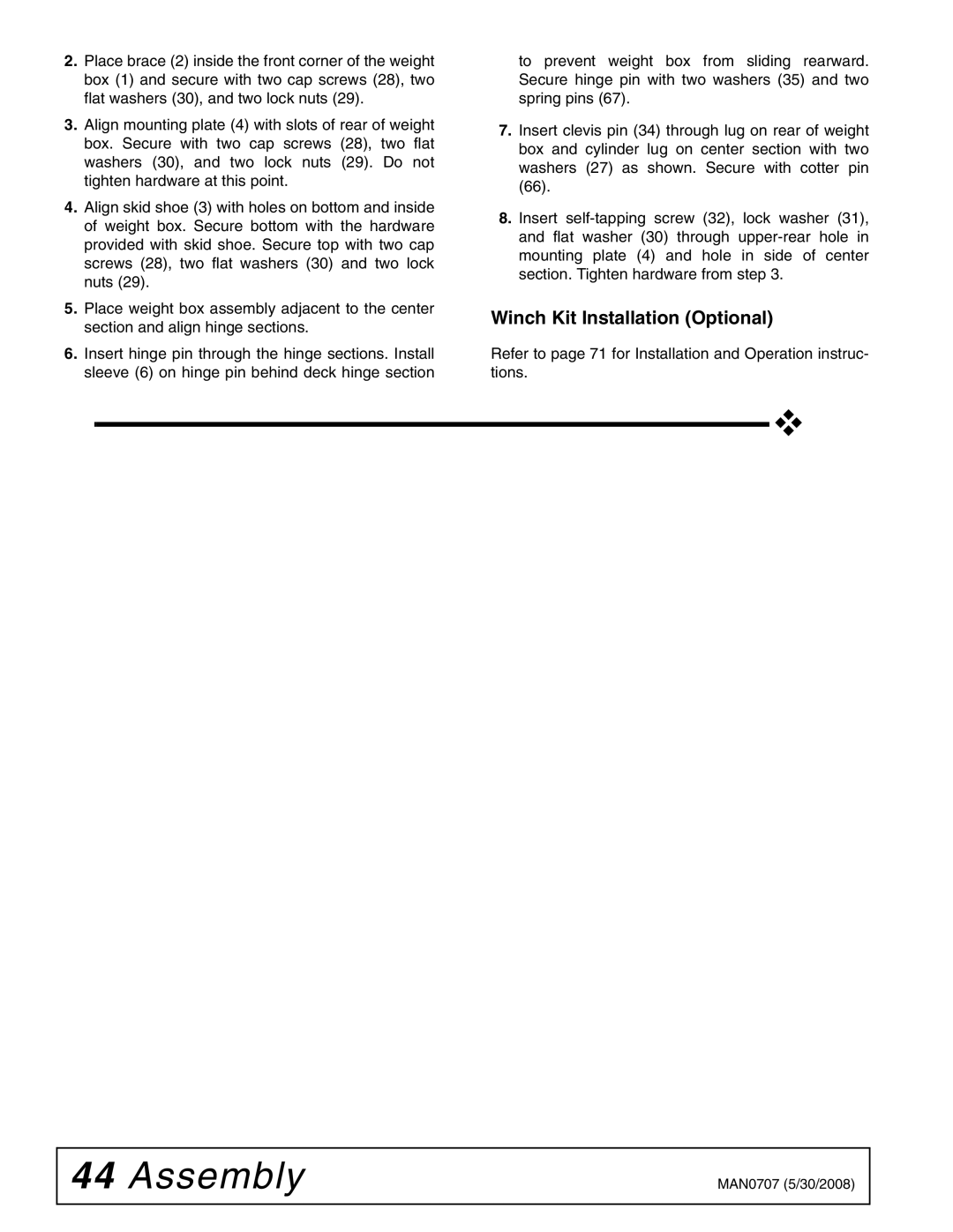 Woods Equipment BW180Q-3, BW126-3, BW126Q-3, BW180-3 manual Winch Kit Installation Optional 