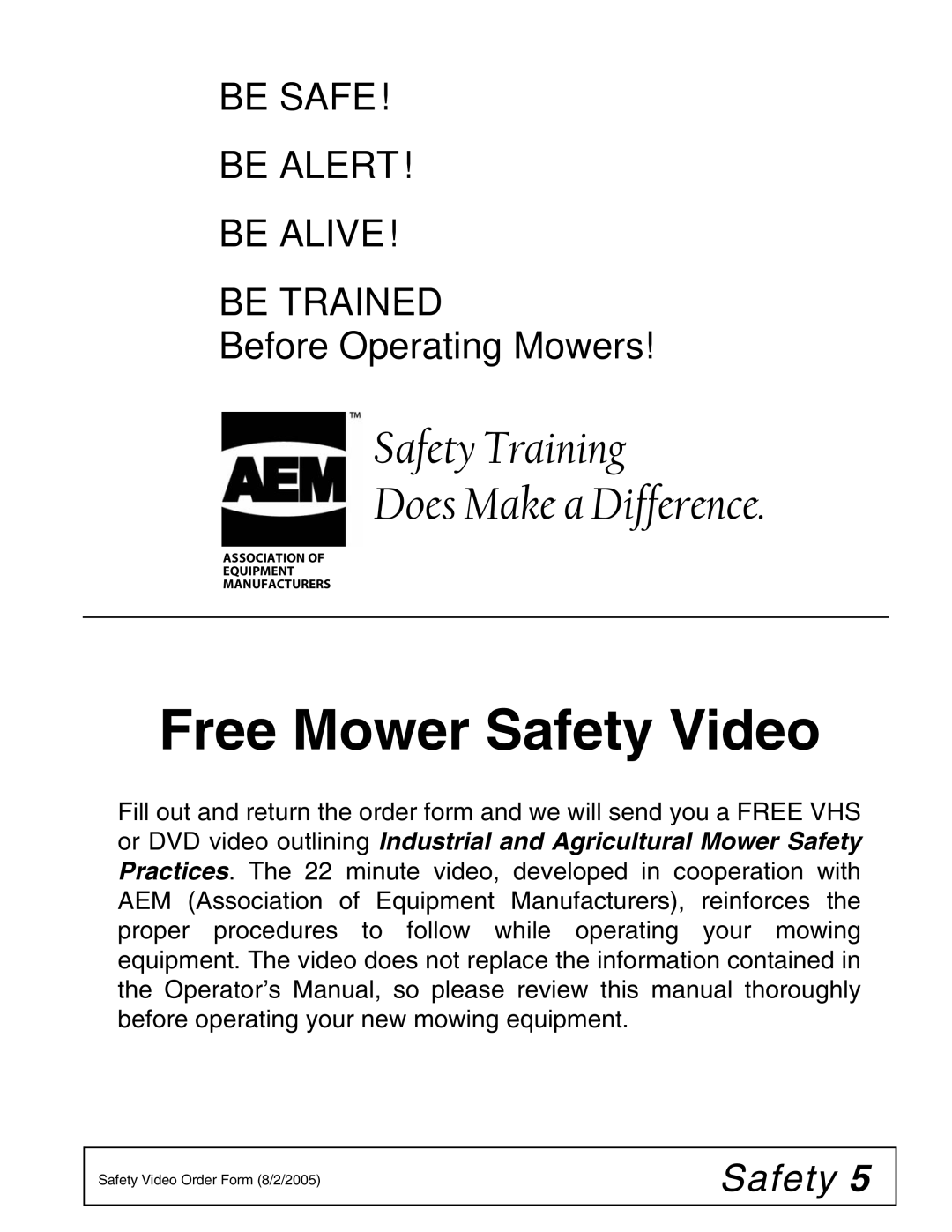 Woods Equipment BW126-3, BW180Q-3, BW126Q-3, BW180-3 manual Free Mower Safety Video 