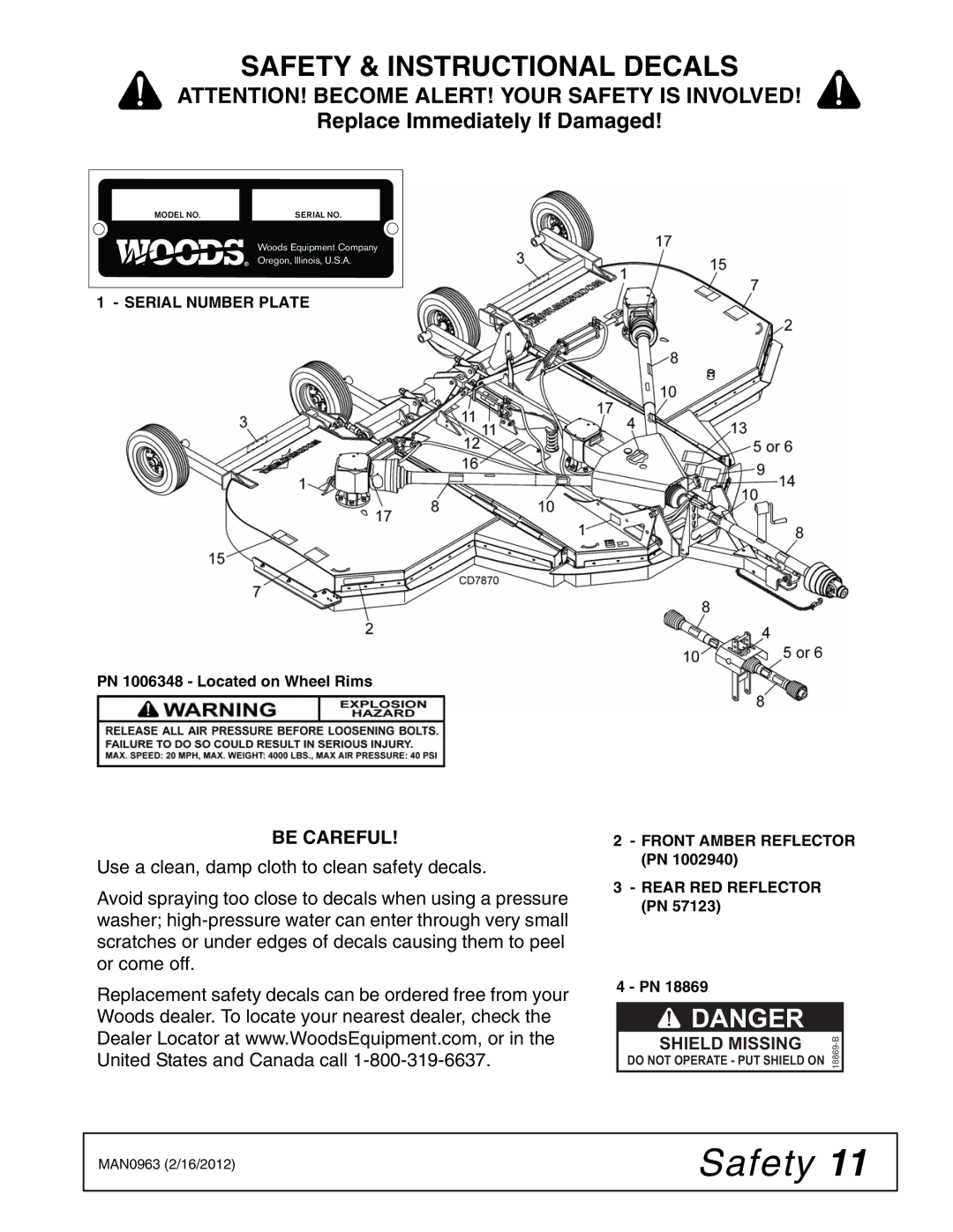 Woods Equipment BW180XHDQ, BW126XHDQ manual Safety & Instructional Decals, Be Careful 