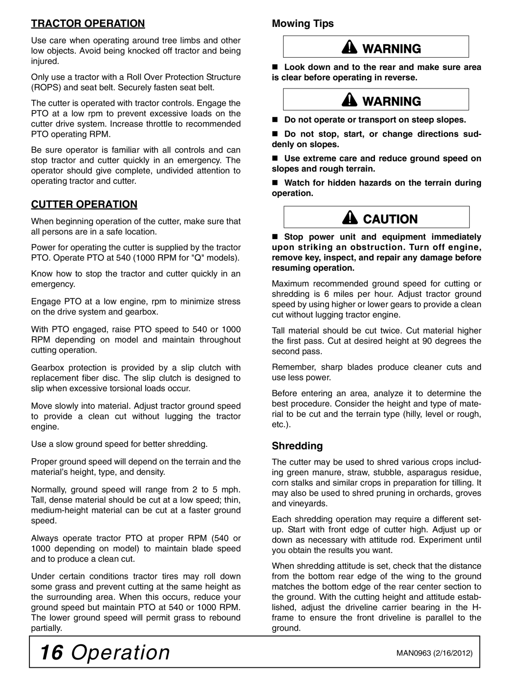 Woods Equipment BW180XHDQ, BW126XHDQ manual Tractor Operation, Cutter Operation, Mowing Tips, Shredding 