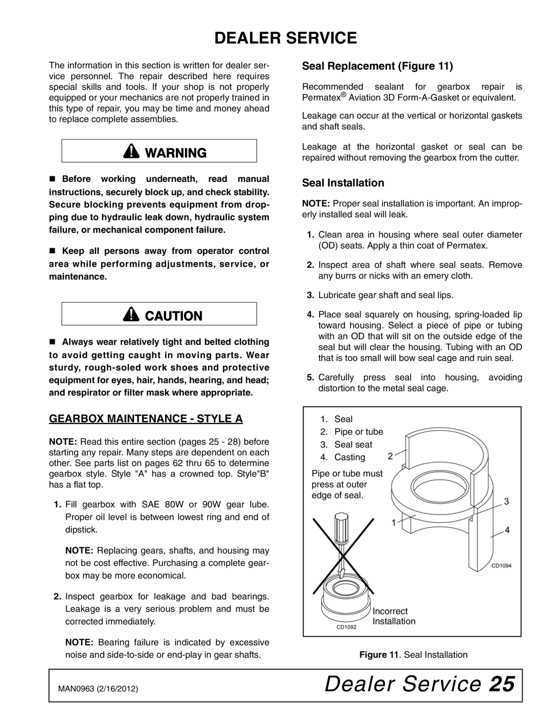 Woods Equipment BW180XHD, BW126XHD Dealer Service, Gearbox Maintenance Style a, Seal Replacement Figure, Seal Installation 