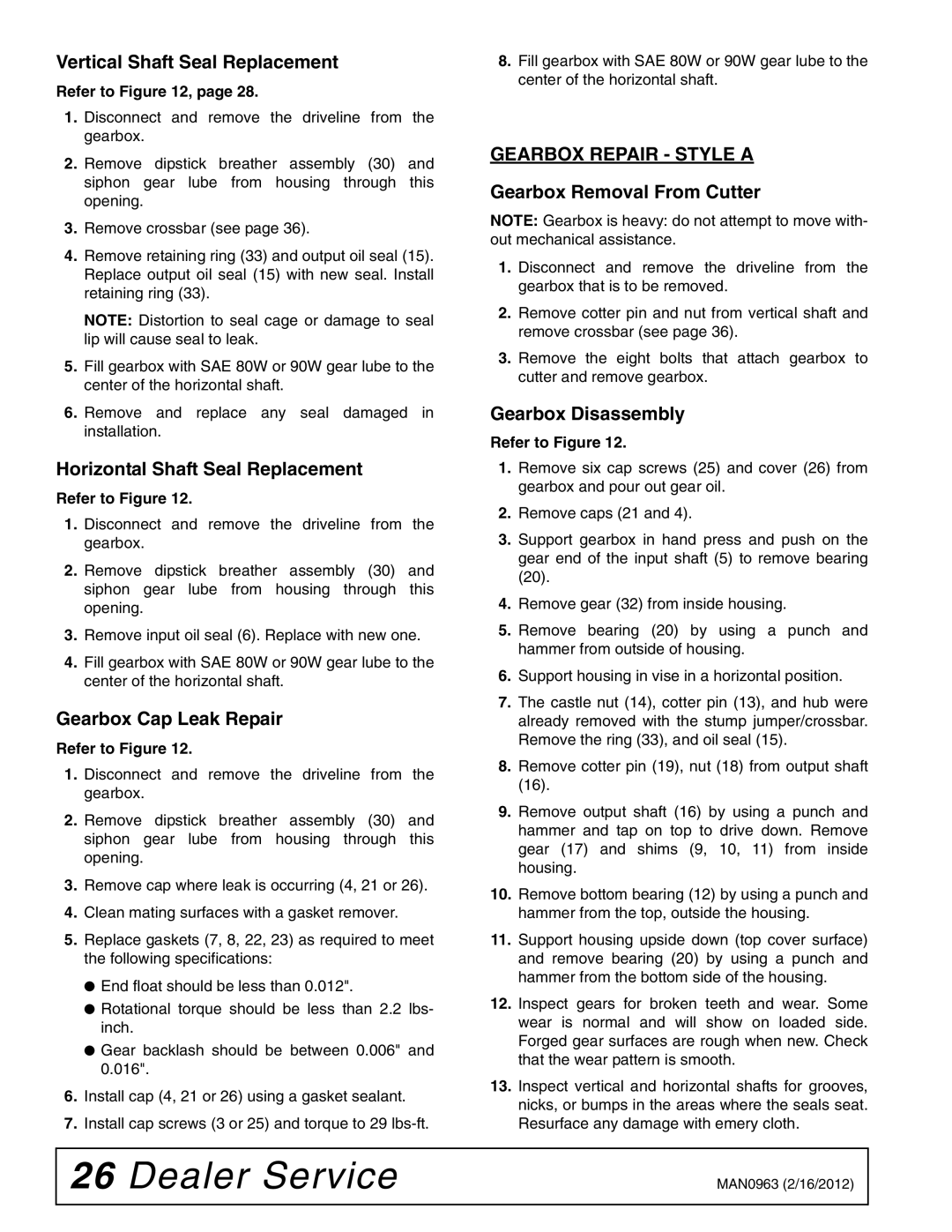 Woods Equipment BW126XHDQ, BW180XHDQ manual Gearbox Repair Style a 