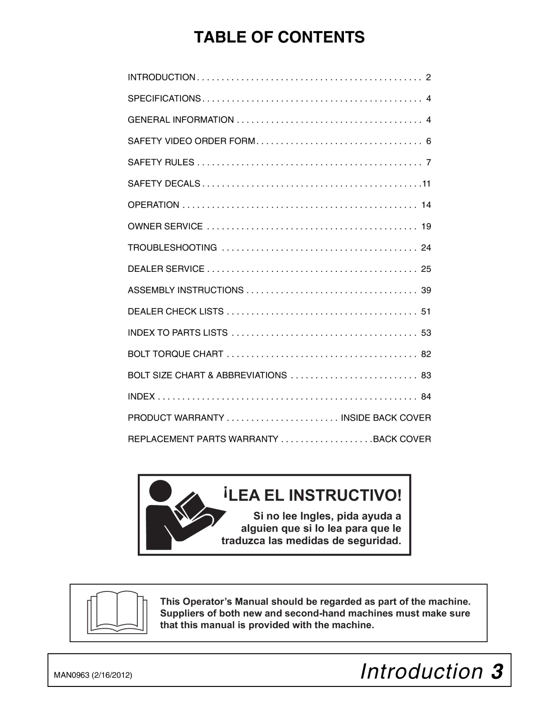 Woods Equipment BW180XHDQ, BW126XHDQ manual Table of Contents, LEA EL Instructivo 