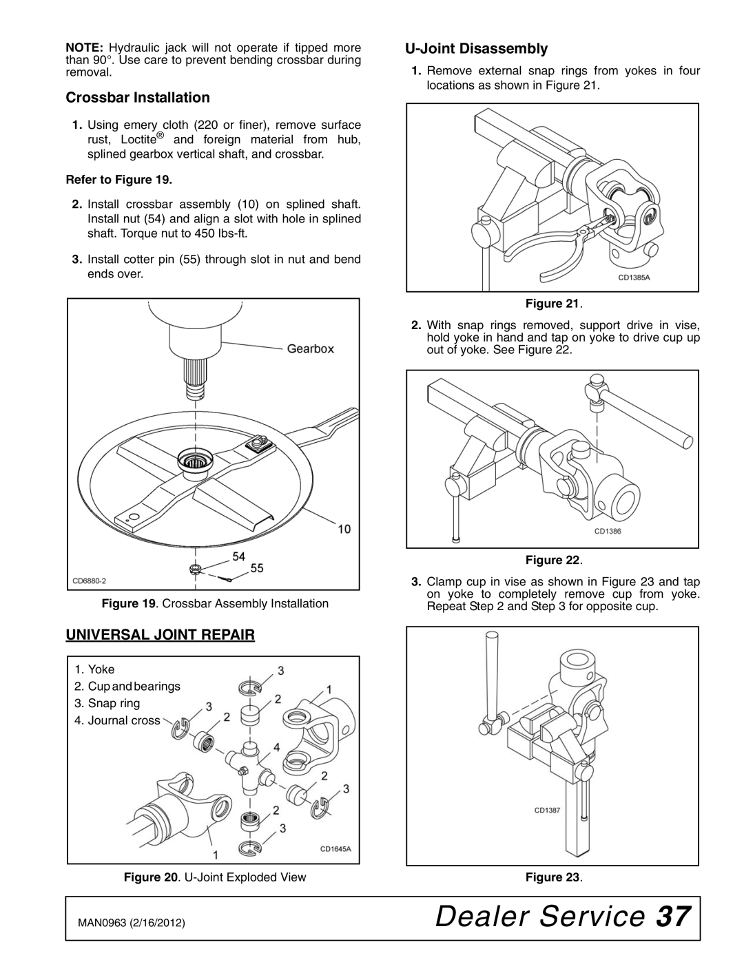 Woods Equipment BW180XHDQ, BW126XHDQ manual Crossbar Installation, Universal Joint Repair, Joint Disassembly 