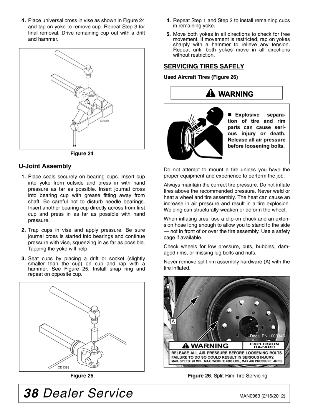 Woods Equipment BW126XHDQ, BW180XHDQ manual Joint Assembly, Split Rim Tire Servicing 