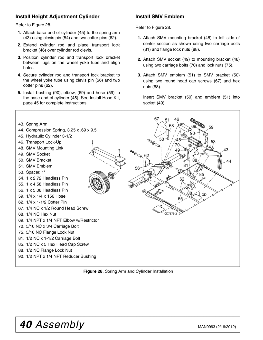 Woods Equipment BW180XHDQ Install Height Adjustment Cylinder Install SMV Emblem, Spring Arm and Cylinder Installation 