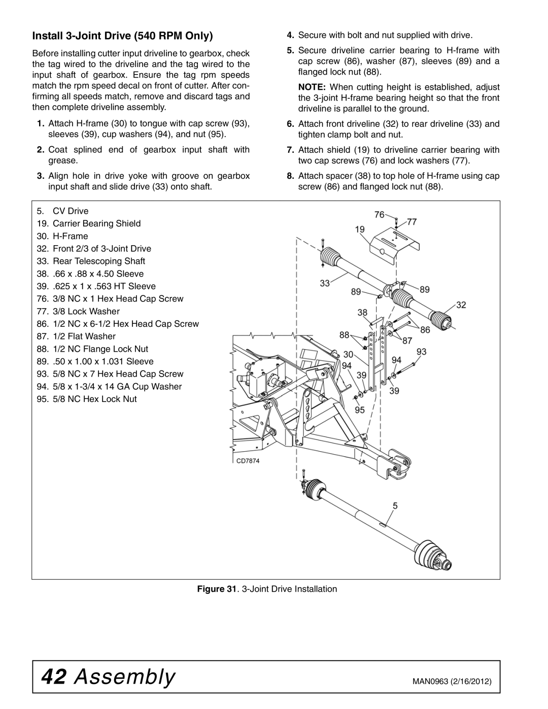 Woods Equipment BW126XHDQ, BW180XHDQ manual Install 3-Joint Drive 540 RPM Only, Joint Drive Installation 