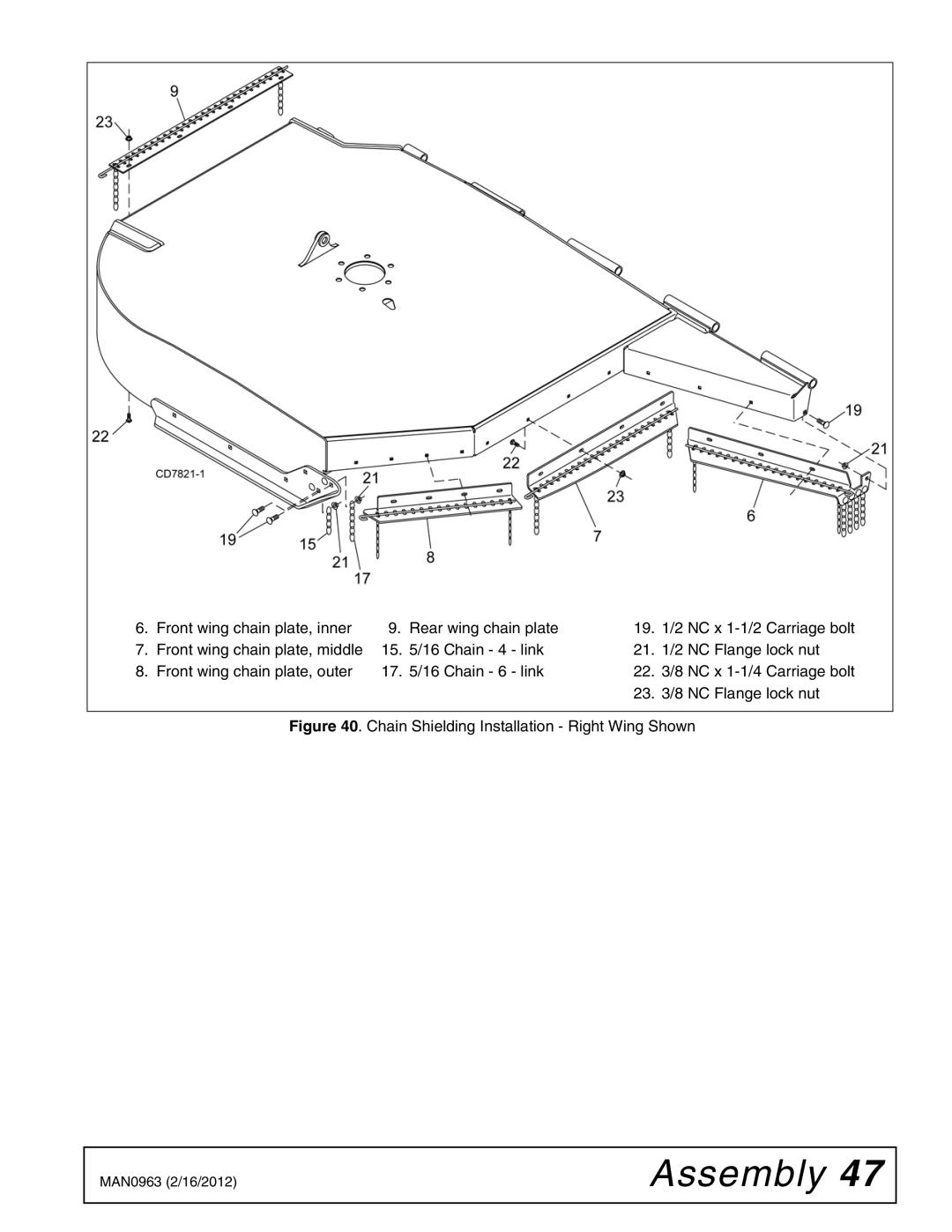 Woods Equipment BW180XHDQ, BW126XHDQ manual Chain Shielding Installation Right Wing Shown 