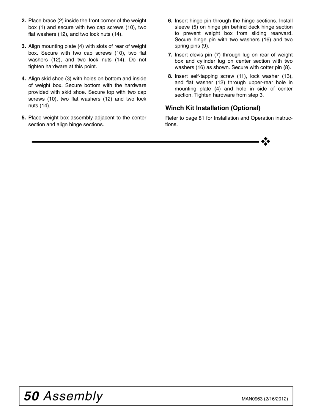 Woods Equipment BW126XHDQ, BW180XHDQ manual Winch Kit Installation Optional 