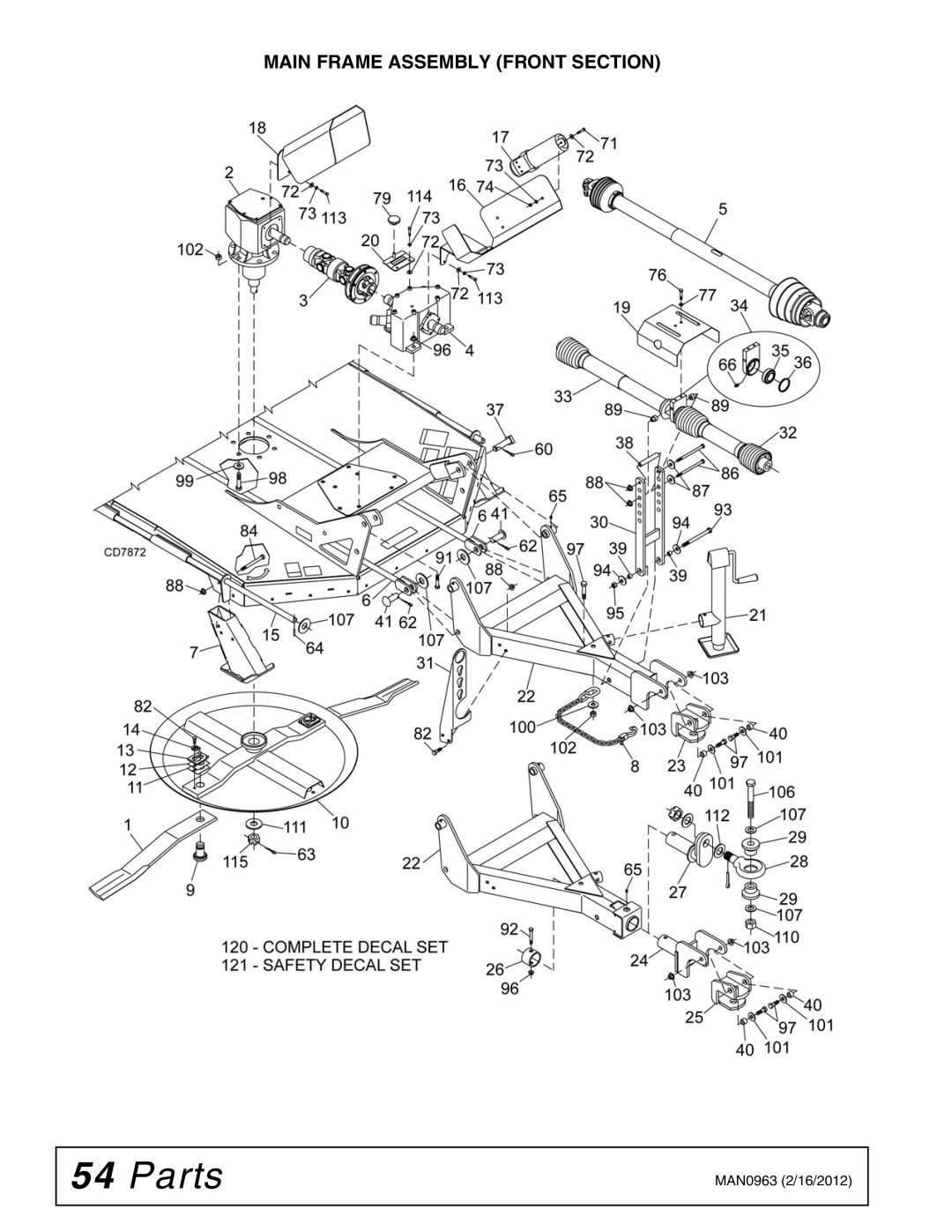 Woods Equipment BW126XHDQ, BW180XHDQ manual Main Frame Assembly Front Section 