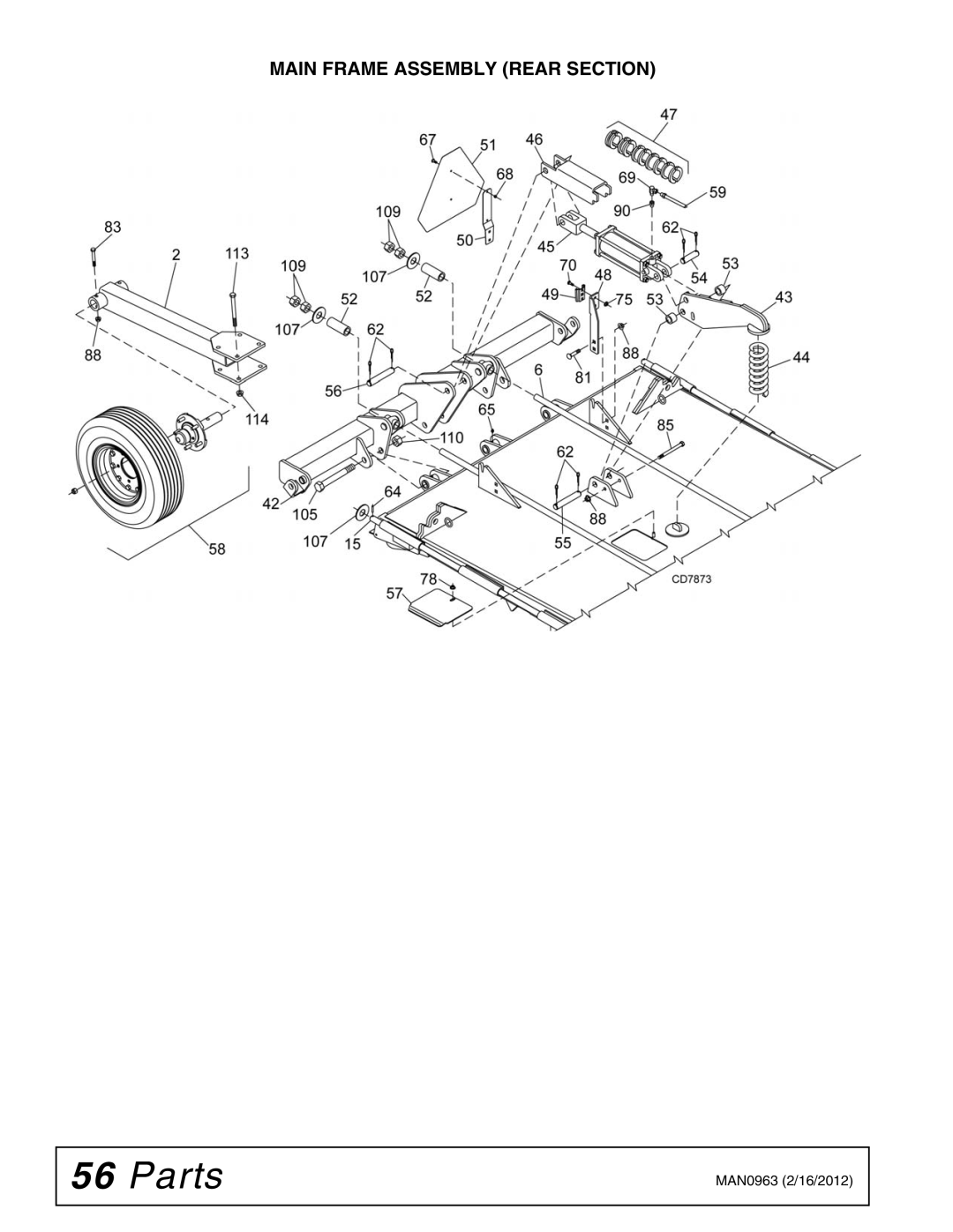 Woods Equipment BW180XHDQ, BW126XHDQ manual Main Frame Assembly Rear Section 