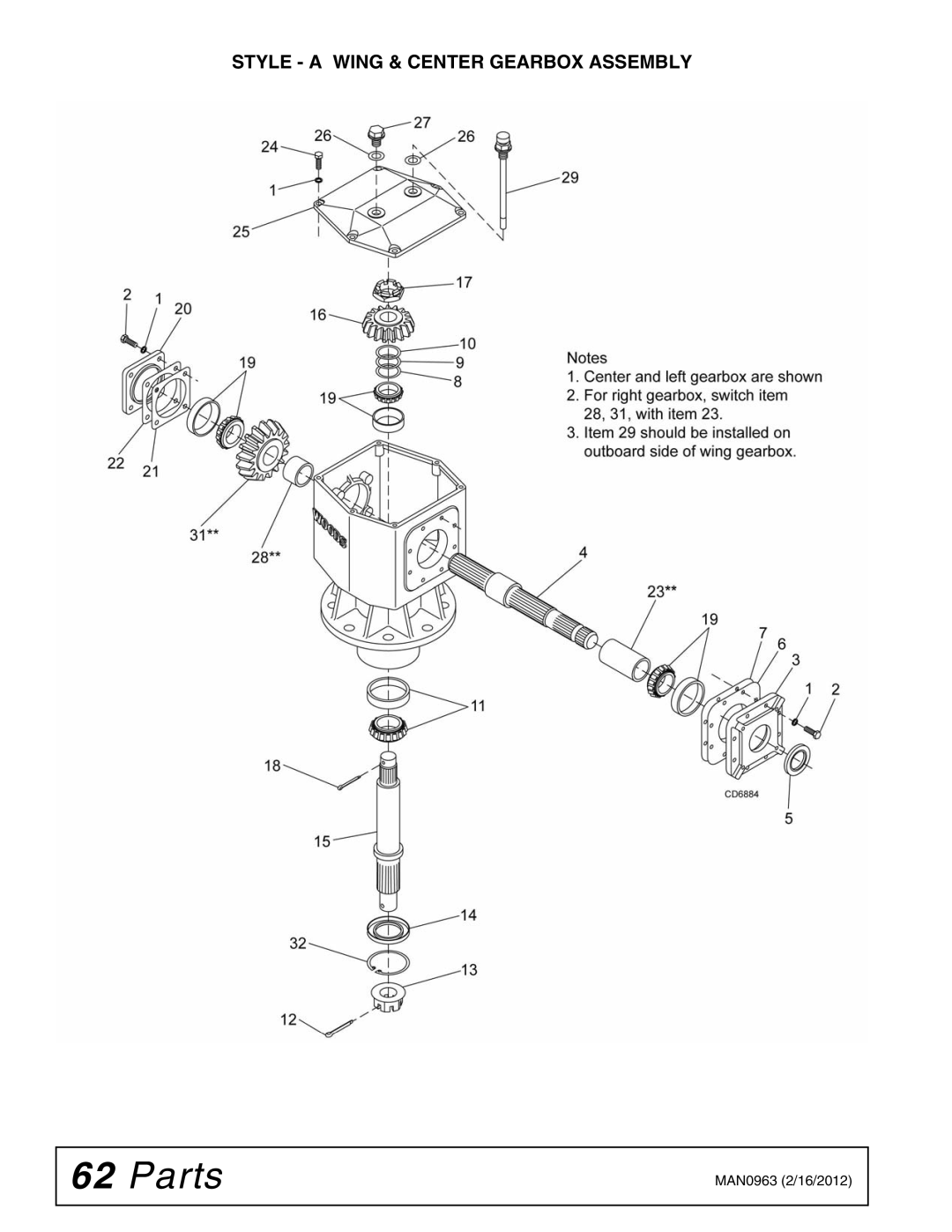 Woods Equipment BW126XHDQ, BW180XHDQ manual Style a Wing & Center Gearbox Assembly 