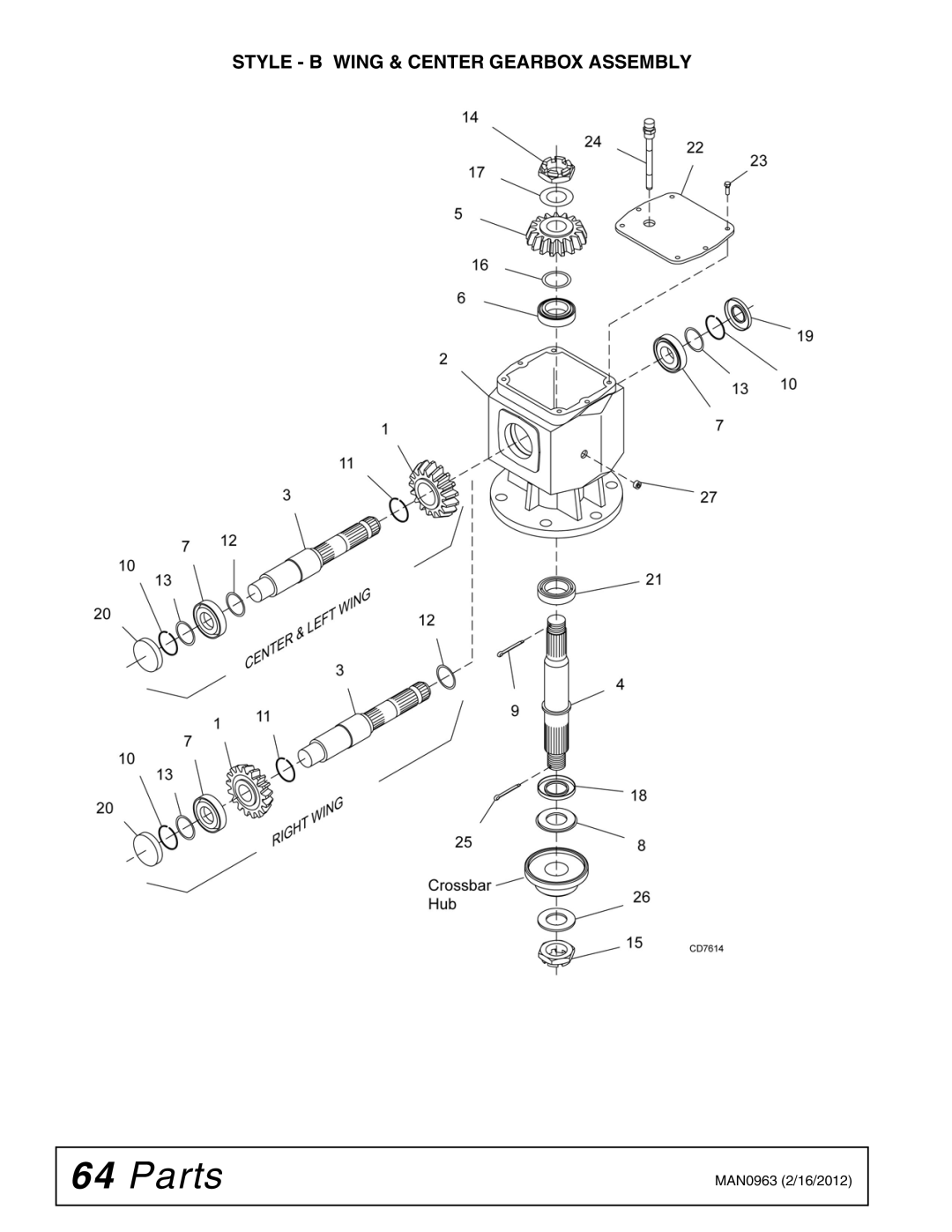 Woods Equipment BW180XHDQ, BW126XHDQ manual Style B Wing & Center Gearbox Assembly 