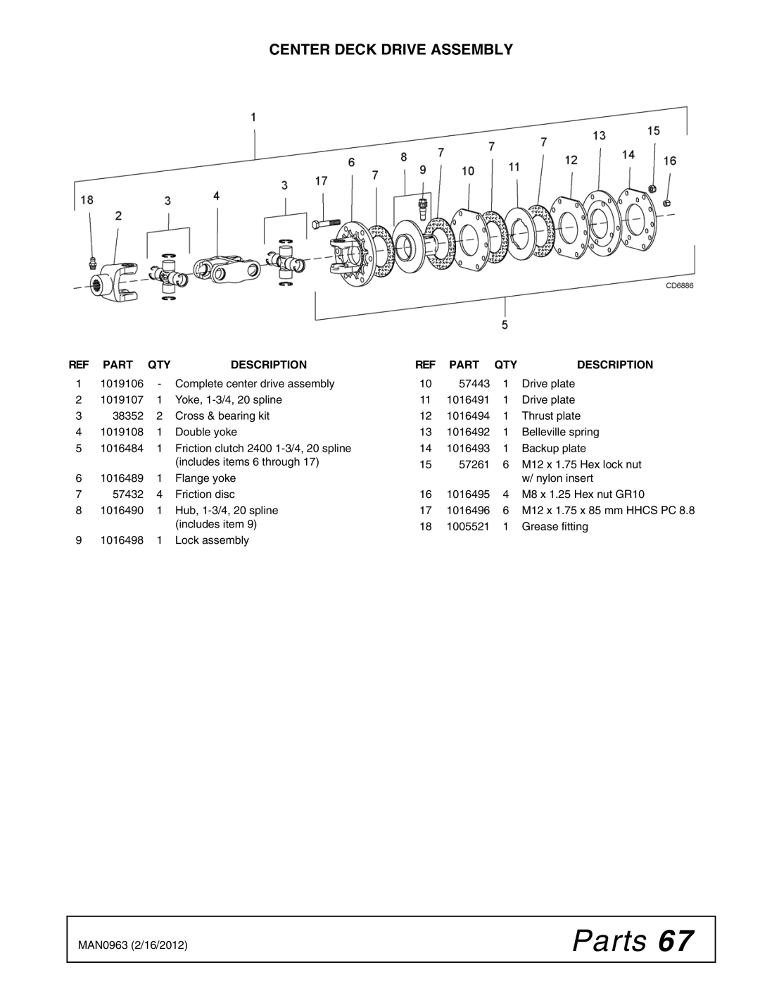 Woods Equipment BW180XHDQ, BW126XHDQ manual Center Deck Drive Assembly 