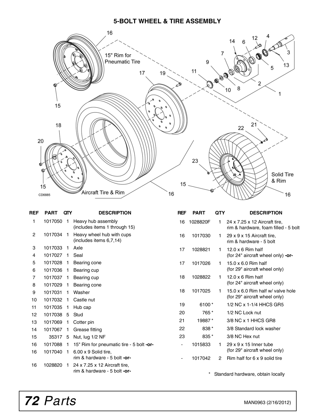 Woods Equipment BW180XHDQ, BW126XHDQ manual Bolt Wheel & Tire Assembly 